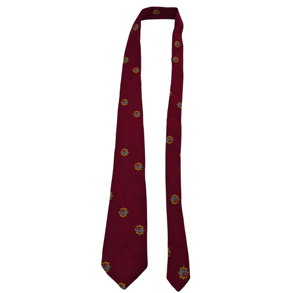 Vintage Commodore Uniform Co Nautical Ship Wheel Flag Tie Burgundy Red Mens
